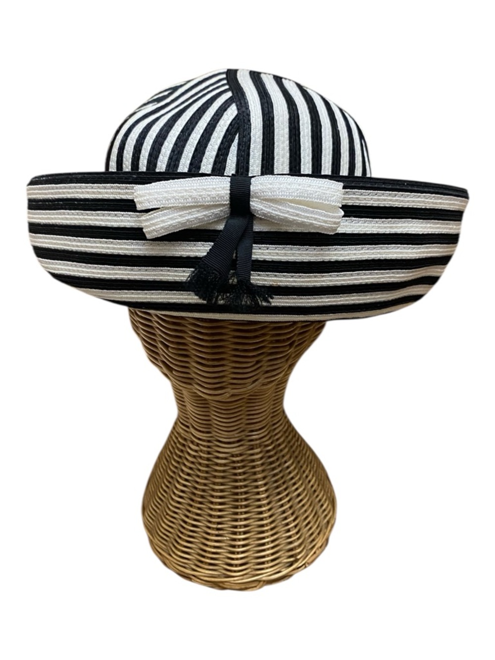 Ranleigh Womens Vintage Black And White Striped Hat Size OS Nautical Easter